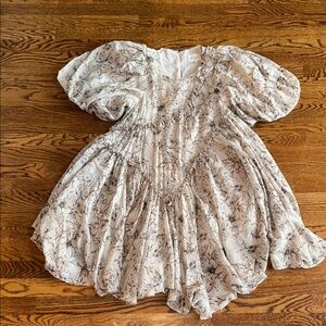 bohme White Floral Puff-Sleeve Midi Dress